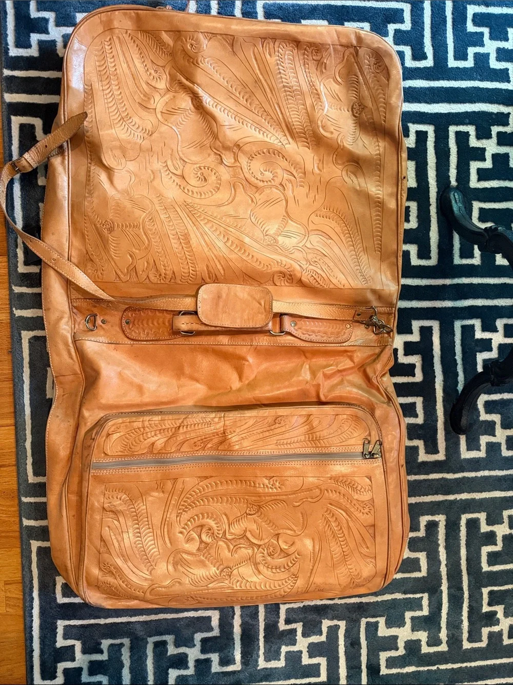 Hand-Tooled Leather Weekender Bag in Tan